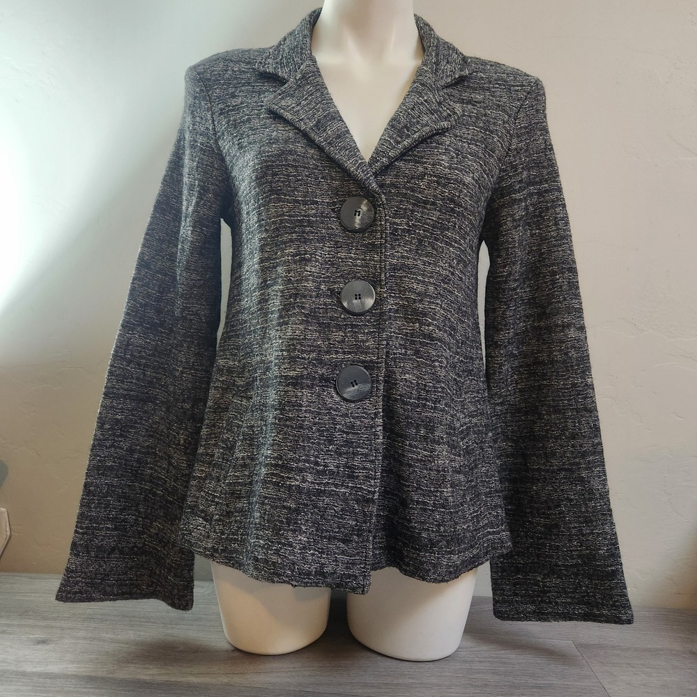 ROBERT KITCHEN  Black White  Blazer Size M Button Front Marble Flare Sleeves